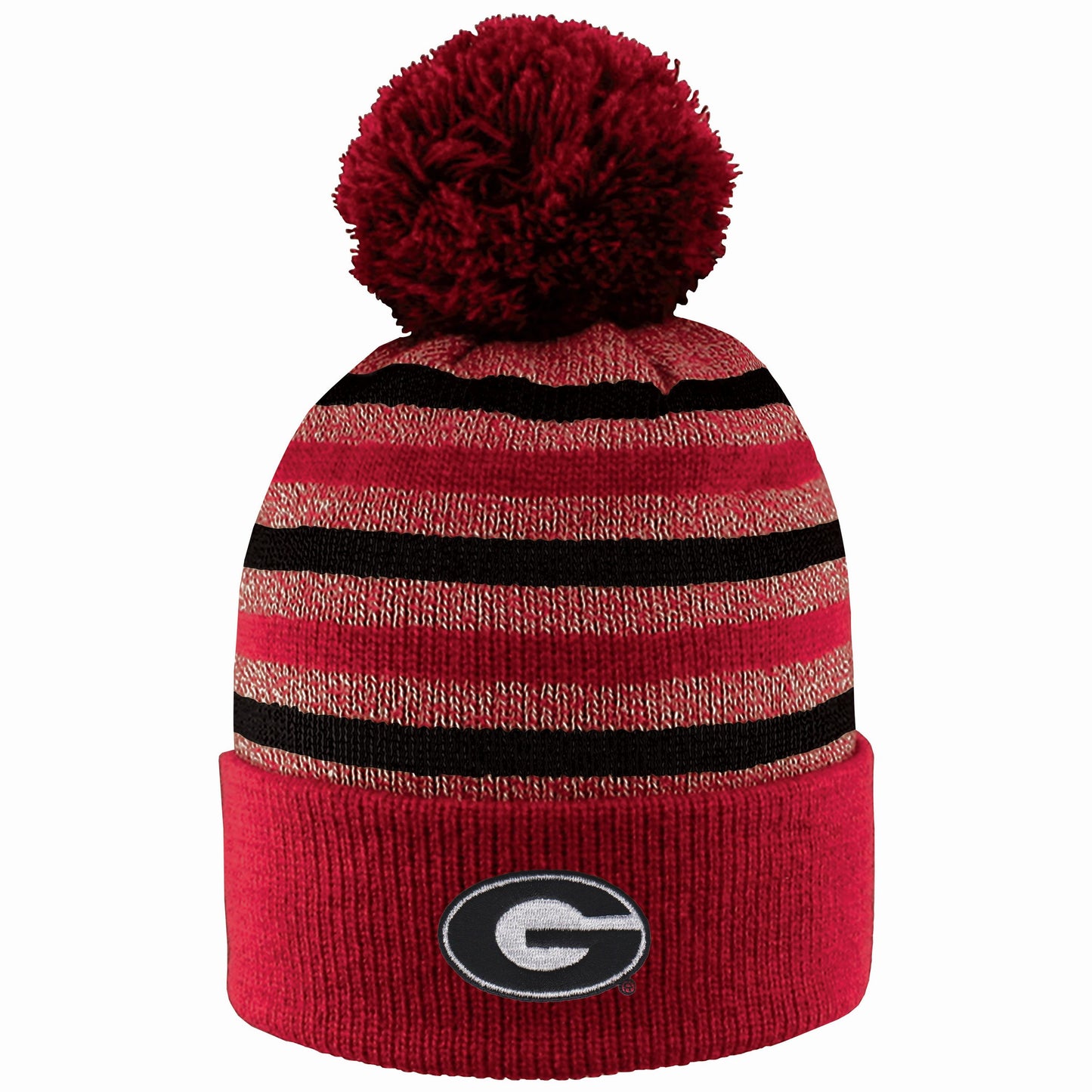 UGA Knit Marled Yarn Cuff Beanie w Pom