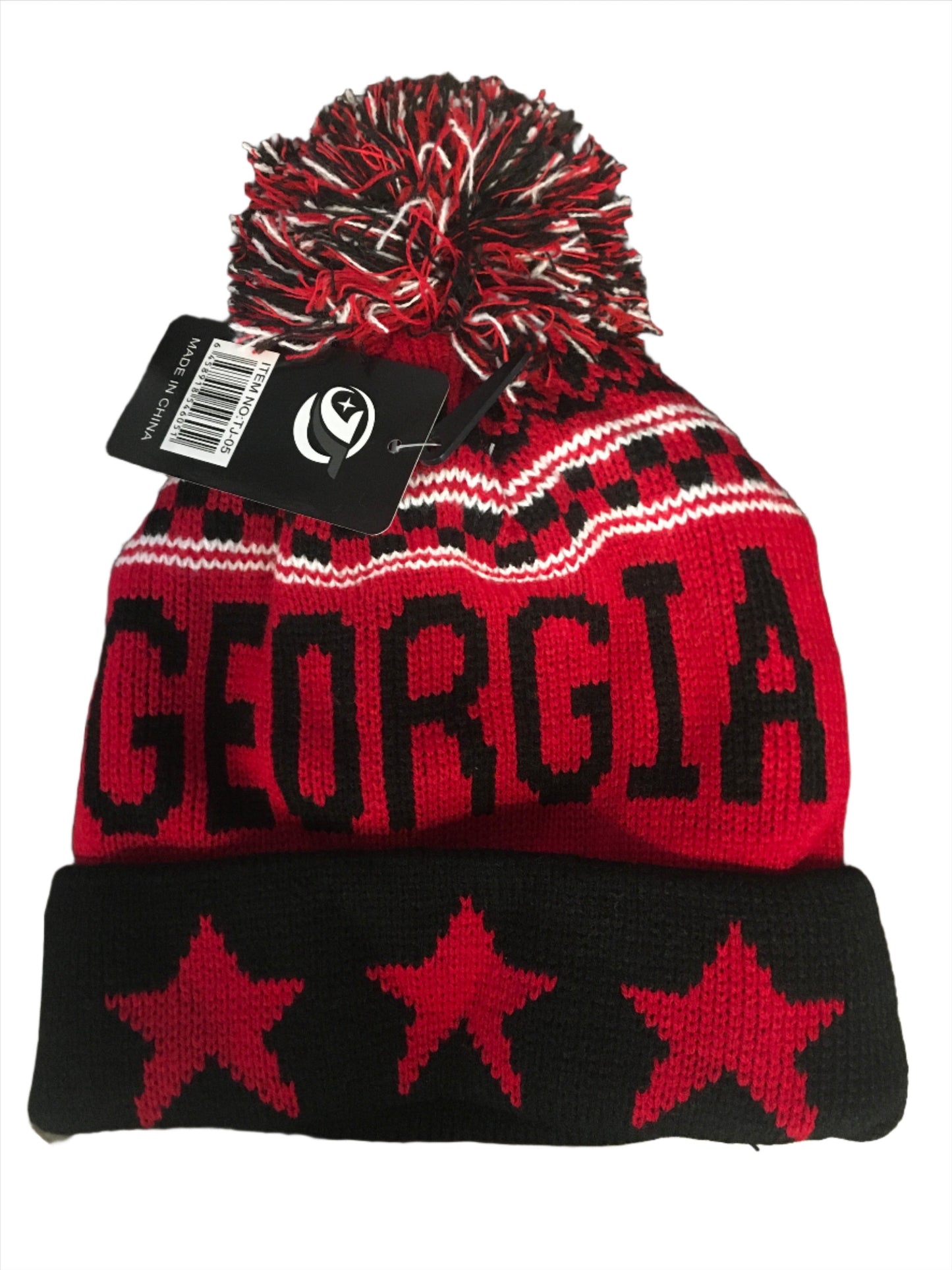 UGA Beanie with Pom GEORGIA and Stars