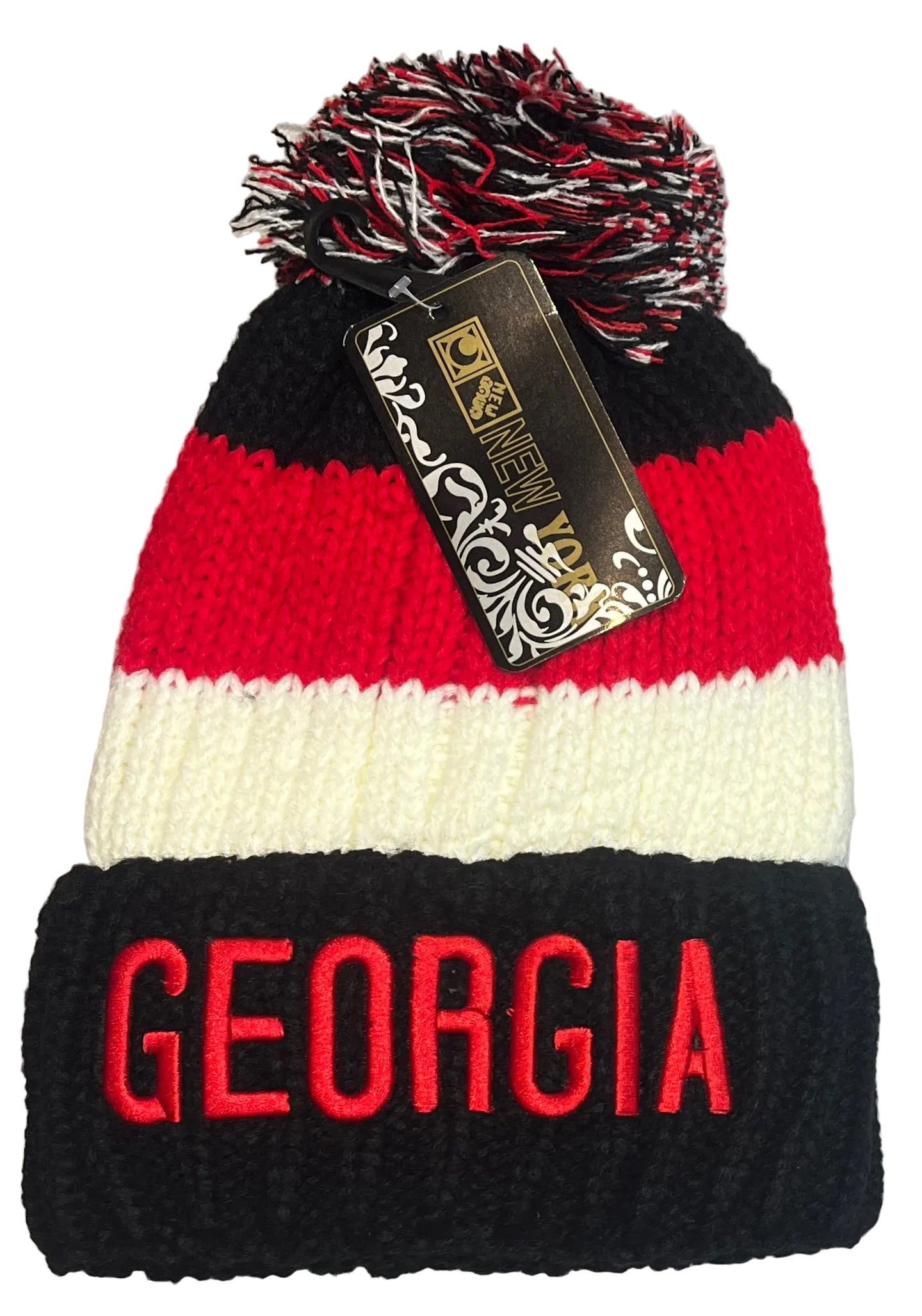 UGA Fleece-Lined Pom Embroidered Beanie Black
