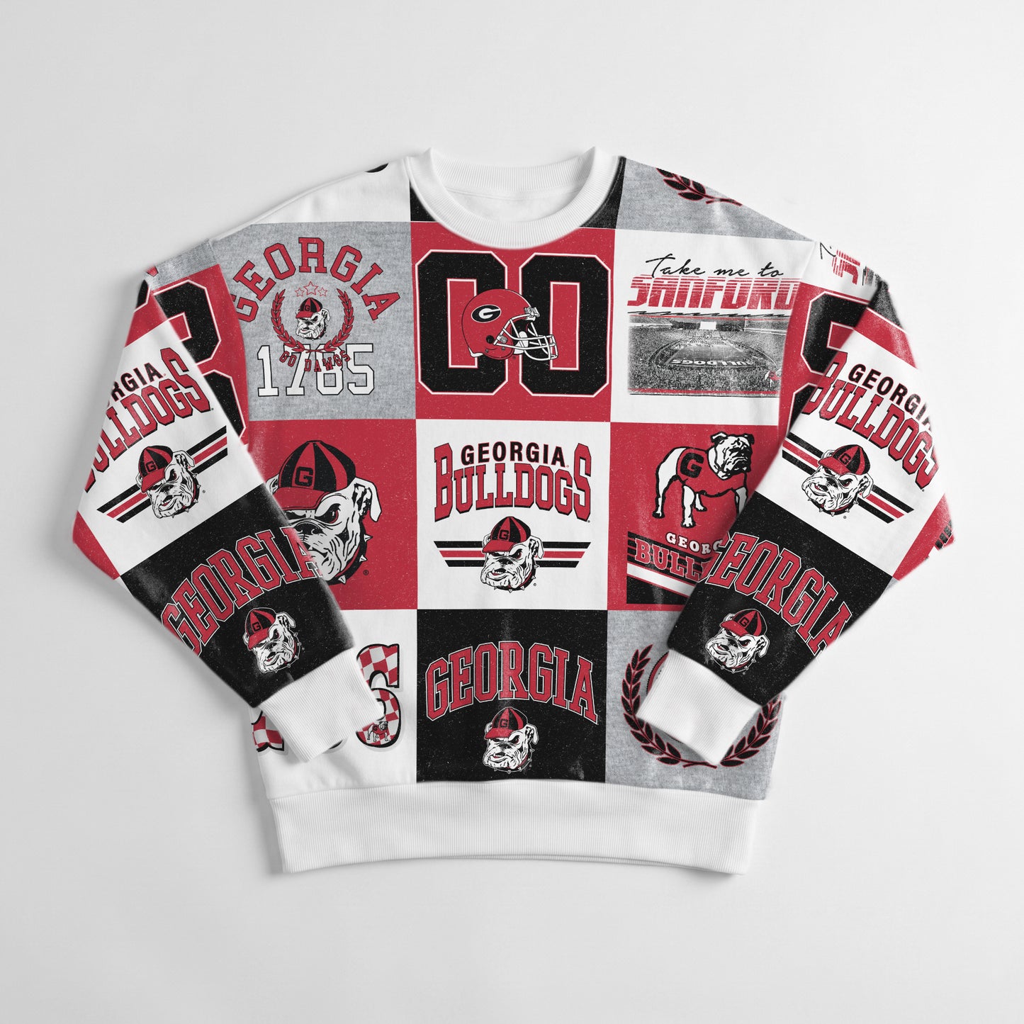UGA Gameday Couture Ladies Patchwork Print Crewneck Sweatshirt