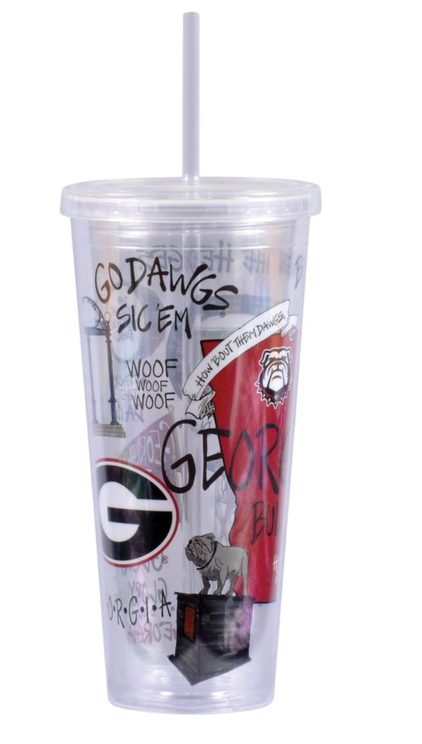 UGA Magnolia Lane 22 oz Acrylic Tumbler With Lid & Straw