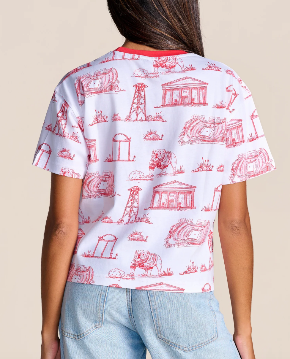 UGA Stewart Simmons The Team Toile Embroidered Ladies T-Shirt