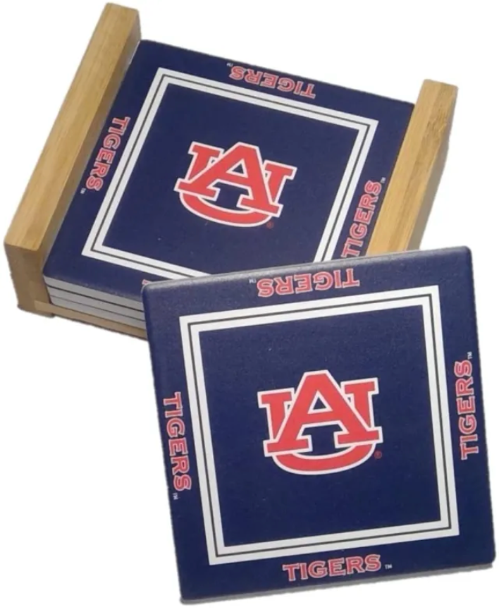 AUB Coasters 4 pack in Wood Holder