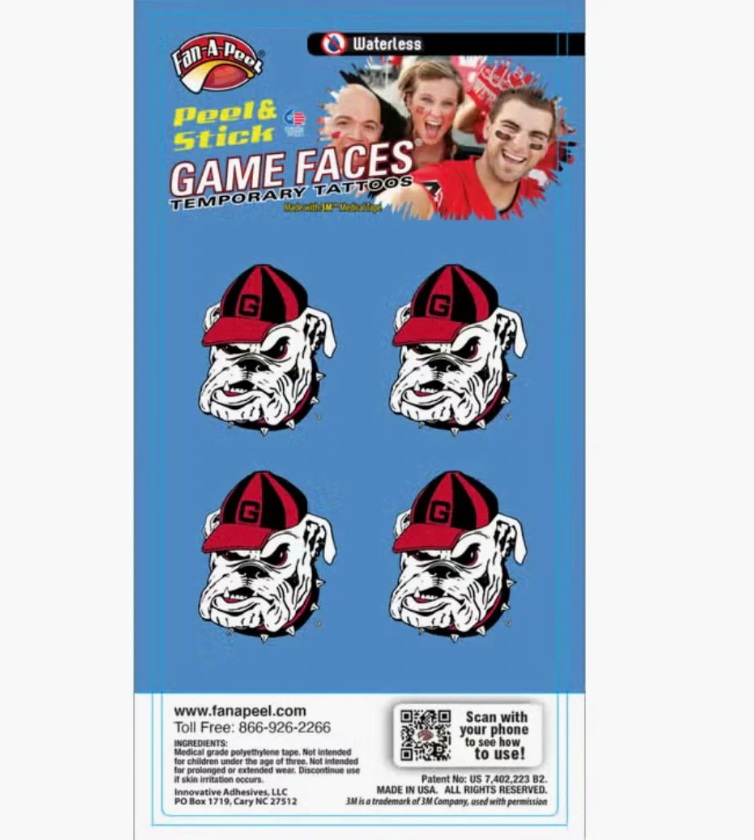 UGA Super G Waterless Face Tattoos
