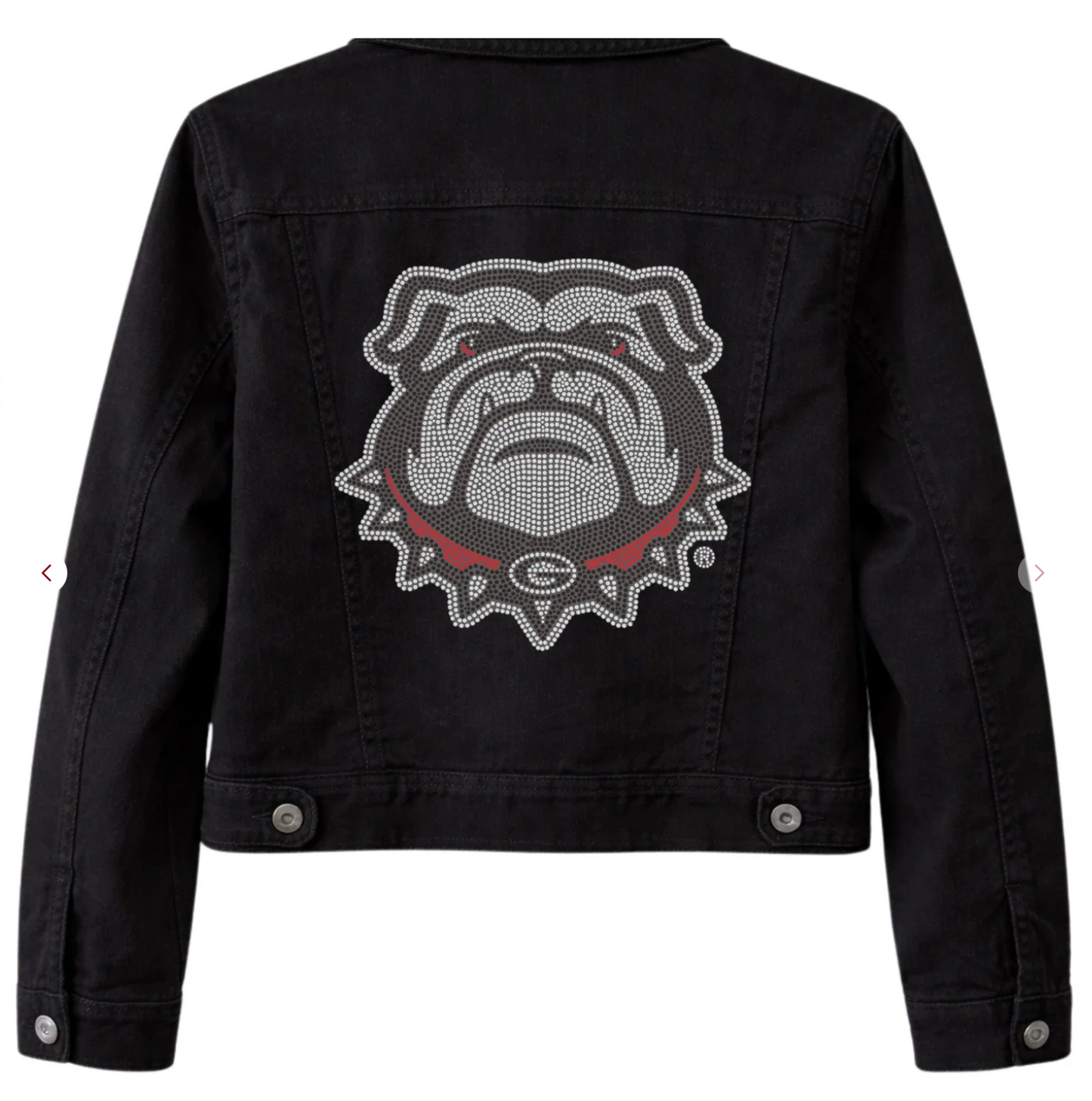 UGA Bulldog Women's Black Denim Jacket with New Dog Rhinestone