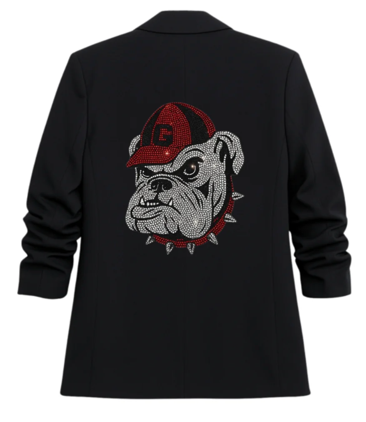 UGA G Bulldog Black Women's Blazer With Ruched Sleeve