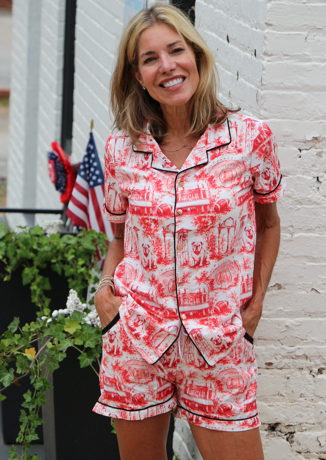 UGA Classy White with All over print Short Pajama Set