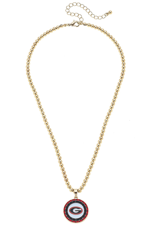 UGA Bulldogs Pave Disc Necklace in Shiny Gold