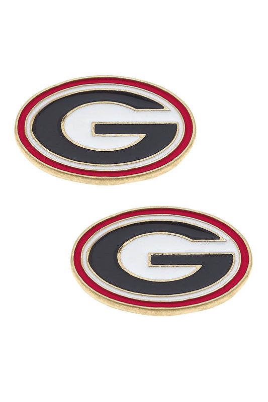 UGA Bulldogs Enamel Logo Stud Earrings in Shiny Gold
