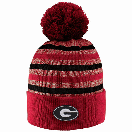 UGA Knit Marled Yarn Cuff Beanie w Pom
