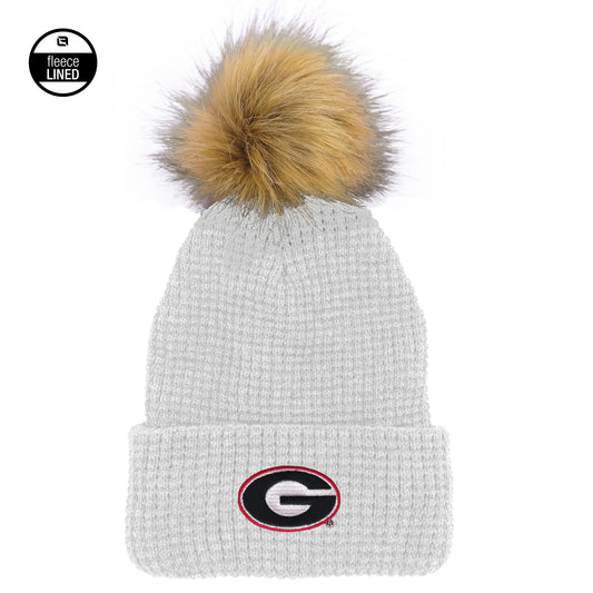 UGA Knit Cuff Beanie Waffle Pattern w Pom