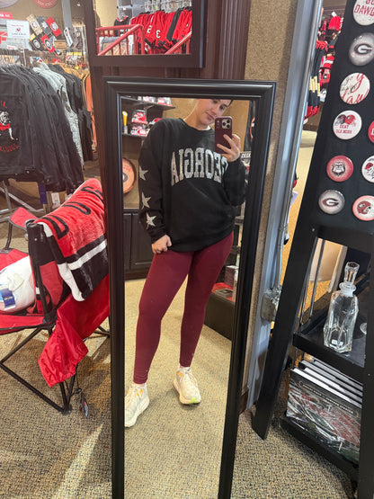 UGA Gameday Couture Star Sleeve with Glitter Logo Crewneck