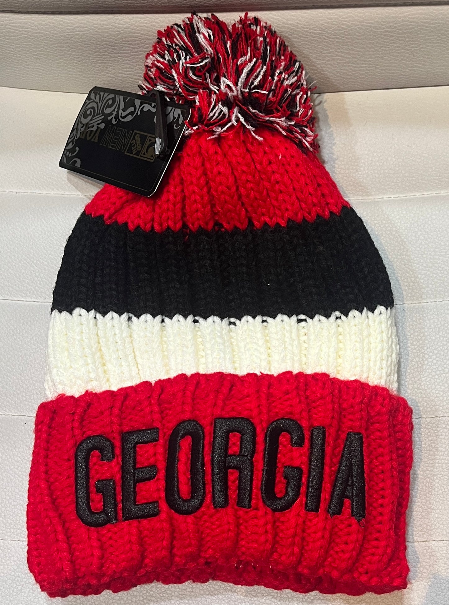 UGA Fleece-Lined Pom Embroidered Beanie Red