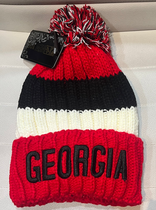 UGA Fleece-Lined Pom Embroidered Beanie Red