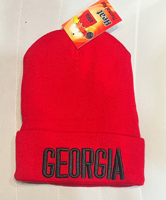 UGA Red Knit Cuff Beanie Georgia Block