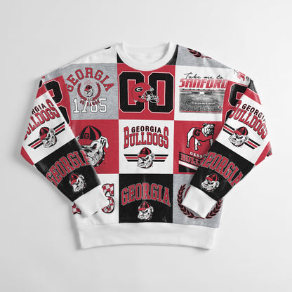 UGA Gameday Couture Ladies Patchwork Print Crewneck Sweatshirt