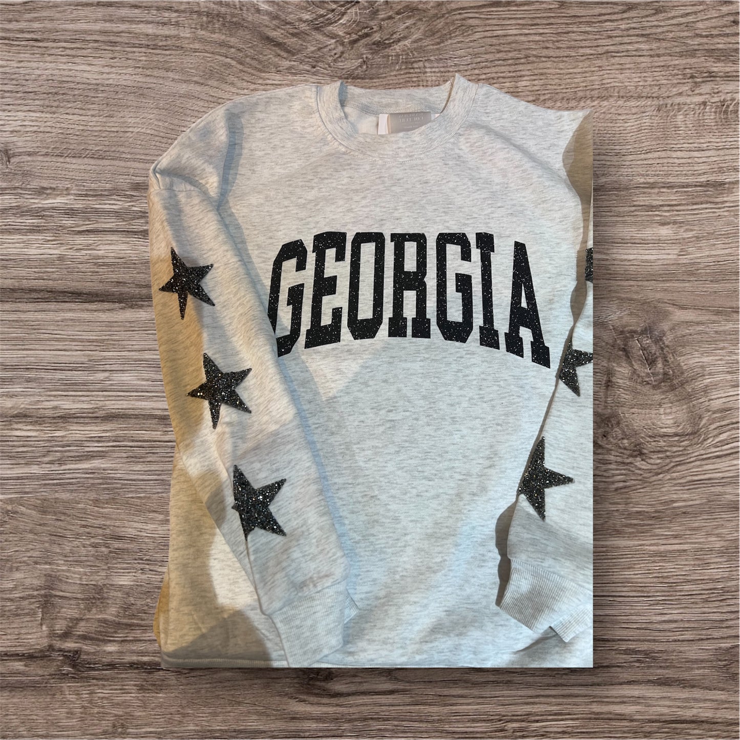 UGA Gameday Couture Star Sleeve with Glitter Logo Crewneck