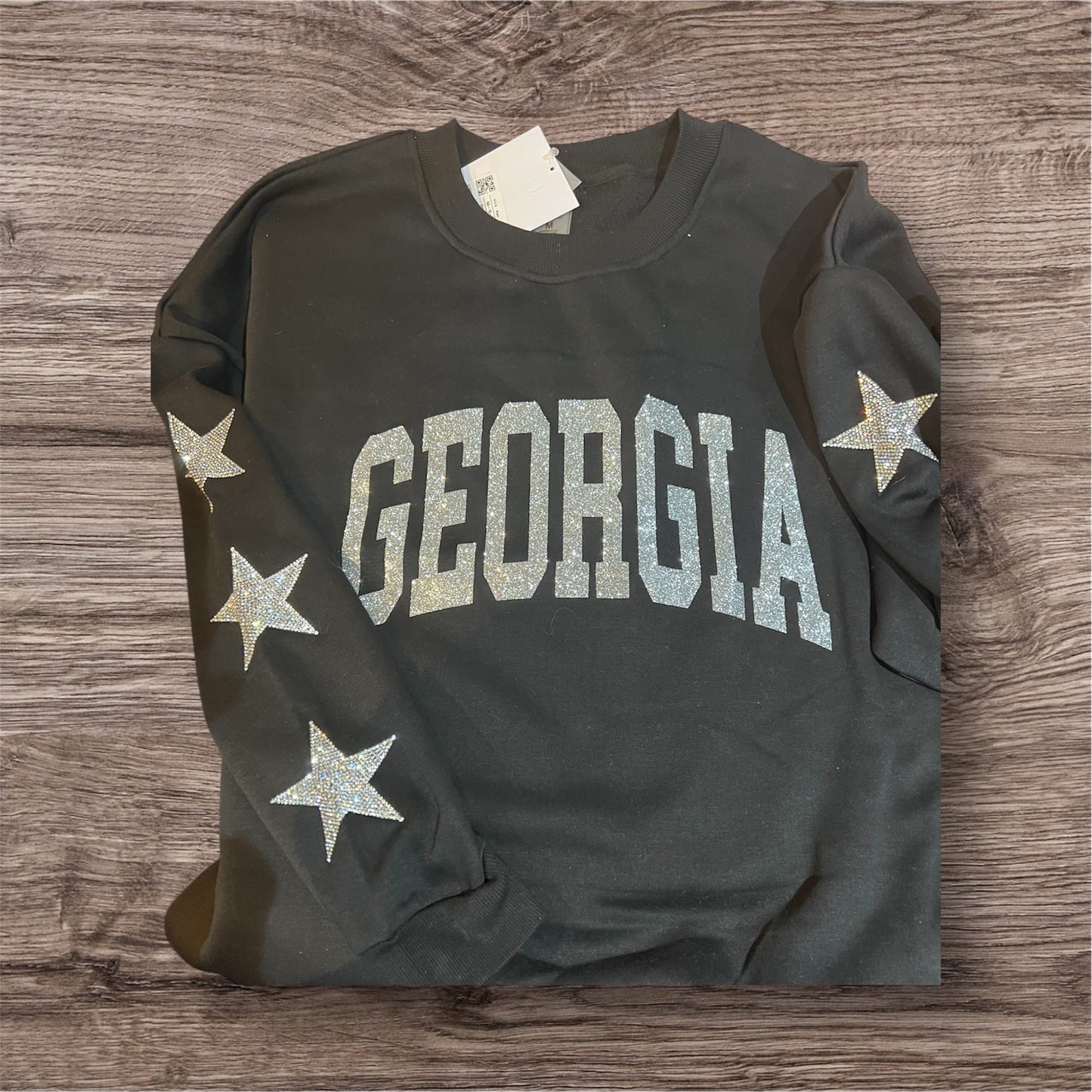 UGA Gameday Couture Star Sleeve with Glitter Logo Crewneck