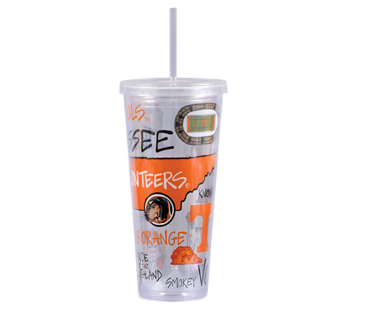 UT Vols Clear Tumbler w/ Straw