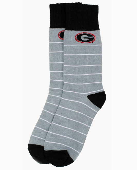 UGA Dress Socks White Stripe with Gray