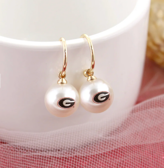 UGA Pearl Gold Hoop Super G Earrings
