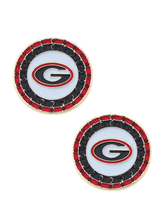 UGA Pave Disc Stud Earrings in Red/Black/White