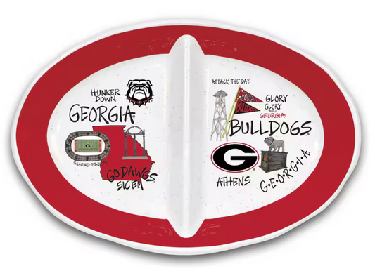 UGA 16.5 in. 2 Section Melamine Serving Platter