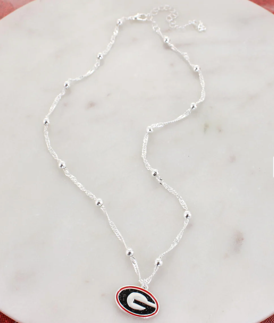 UGA Super G 16” Glitter Enamel Logo Necklace
