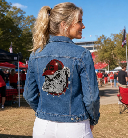 UGA Bulldog Women's Denim Jacket with Old dog Rhinestone