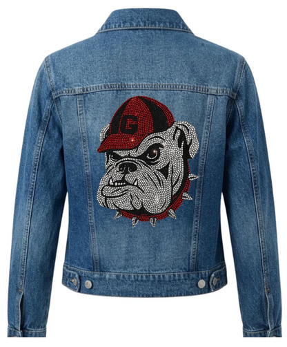 UGA Bulldog Women's Denim Jacket with Old dog Rhinestone