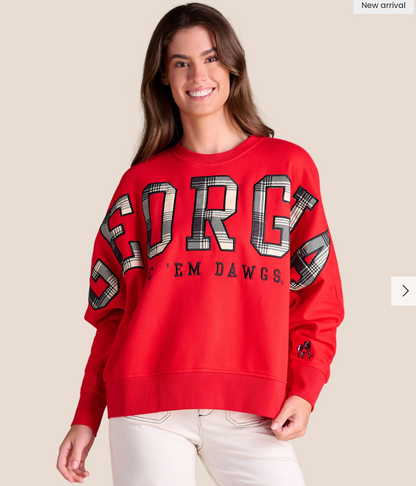 UGA Stewart Simmons The Heritage Plaid Crewneck