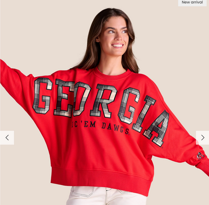 UGA Stewart Simmons The Heritage Plaid Crewneck