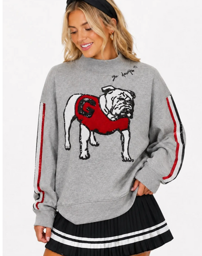 UGA Brianna Cannon Mock Neck Sequin Stripe Sweatshirt