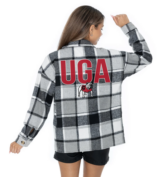 UGA Gameday Couture Plaid Long Sleeve Brushed Oversize Shirt