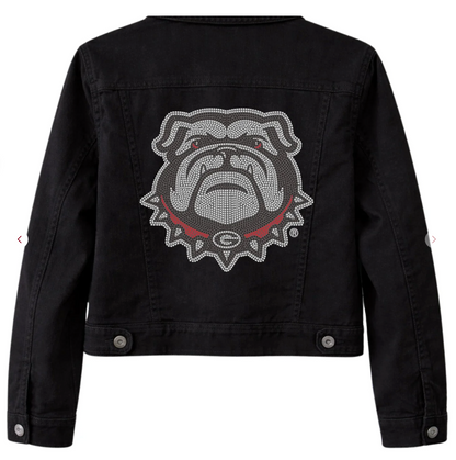 UGA Bulldog Women's Black Denim Jacket with New Dog Rhinestone
