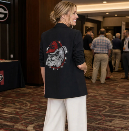 UGA G Bulldog Black Women's Blazer With Ruched Sleeve