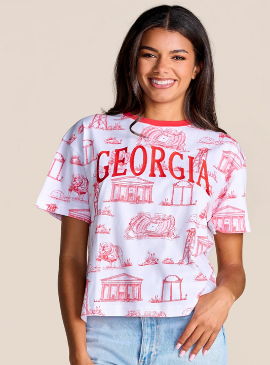 UGA Stewart Simmons The Team Toile Embroidered Ladies T-Shirt