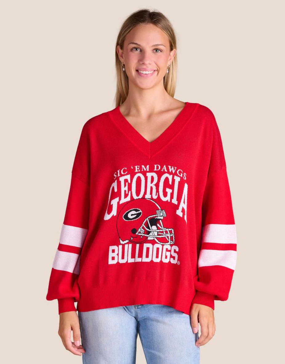 UGA Stewart Simmons The Quad V-Neck Sweater
