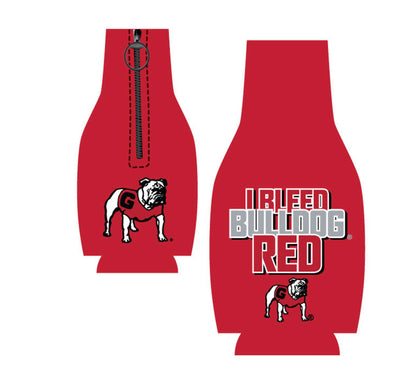 UGA Zip Up Bottle Coozie Drink Cooler